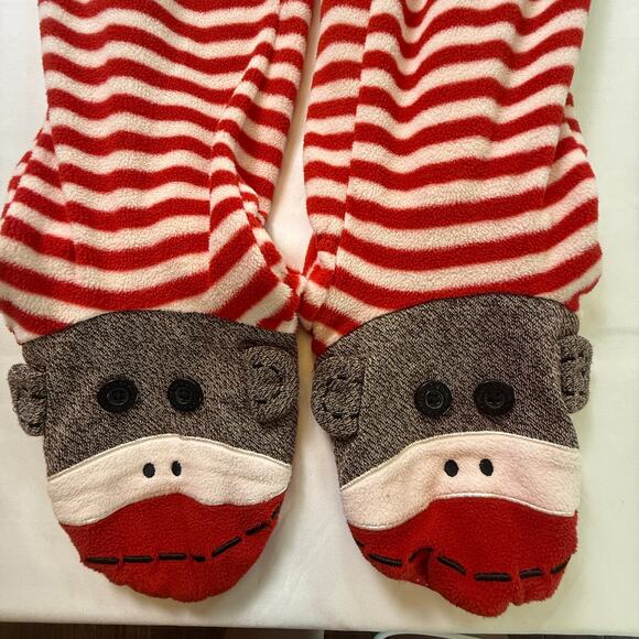Nick & Nora Sock Monkey Adult Footie One-Piece Pajama Red White Stripe Size S - Picture 11 of 12